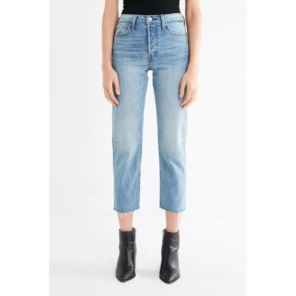 LEVI'S Wedgie Rough Tide High Rise Straight Leg Raw Hem Cropped Jeans, Size 25 - Picture 2 of 15